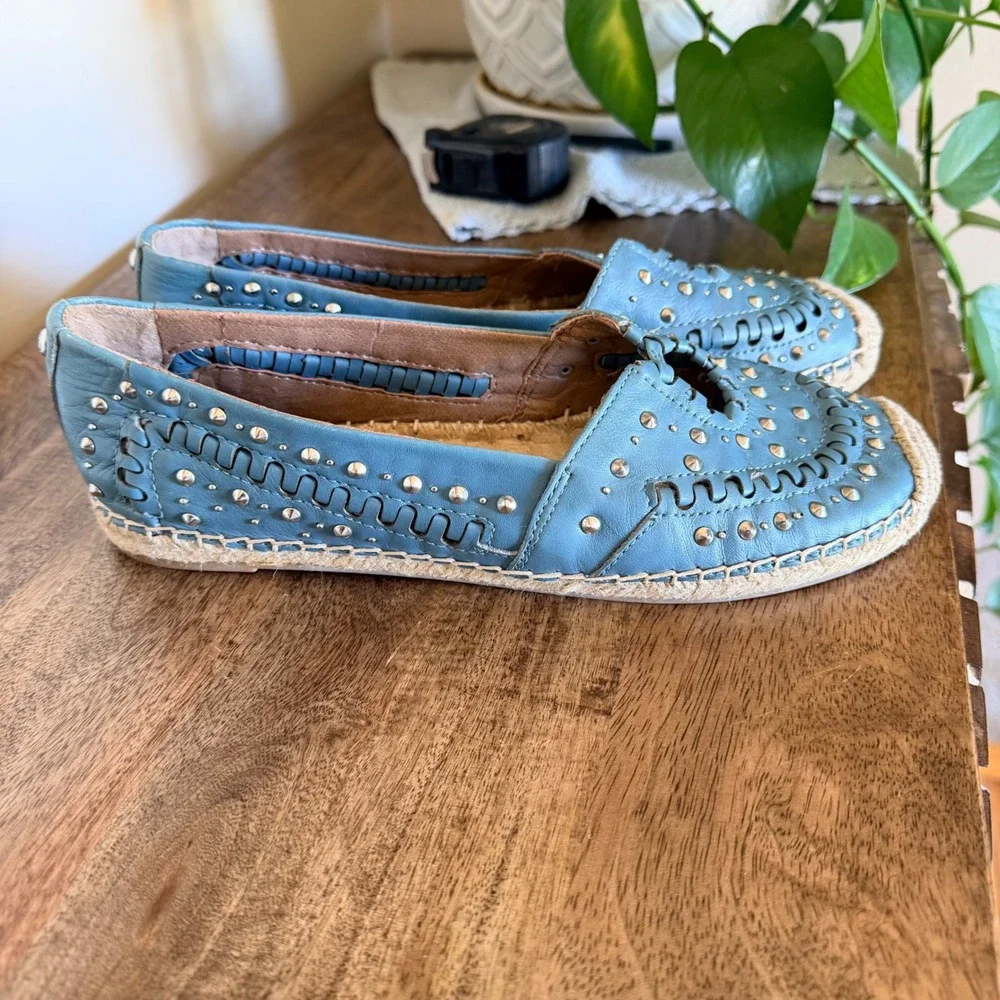 Sam Edelman Liam Espadrille Flats Womens 8 Blue Leather Studded Boho Slip On